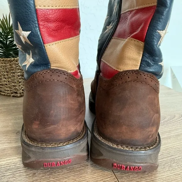 DURANGO Rebel Boots Mens 10.5 American Flag Patriot Brown Leather Western Cowboy
