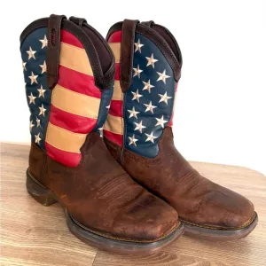 DURANGO Rebel Boots Mens 10.5 American Flag Patriot Brown Leather Western Cowboy