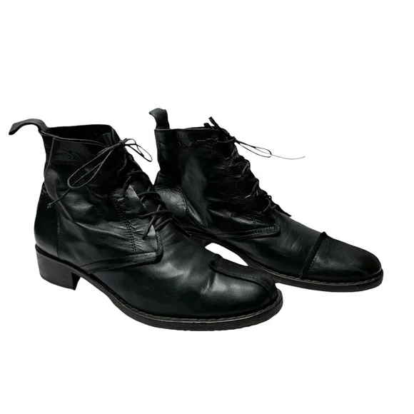 Dusica Sacks | Black Leather Patchwork Lace Up Boots 39