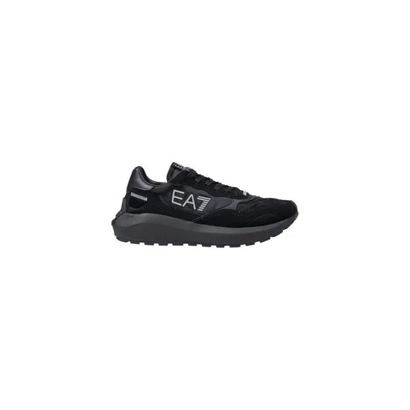 Ea7 Plain Lace-Up Leather Lined Sneakers Men Black