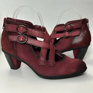 Earth Amber Burgundy Mary Jane Criss Cross Straps Zip Shoes Size 6.5 casual