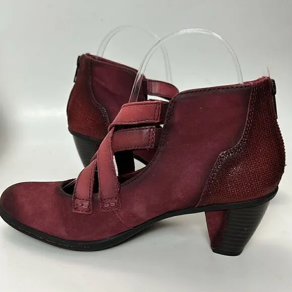 Earth Amber Burgundy Mary Jane Criss Cross Straps Zip Shoes Size 6.5 casual