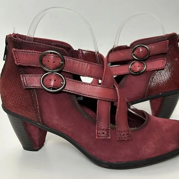 Earth Amber Burgundy Mary Jane Criss Cross Straps Zip Shoes Size 6.5 casual