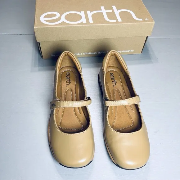 Earth Tose Mary Jane Flats Leather Shoes Size 8.5