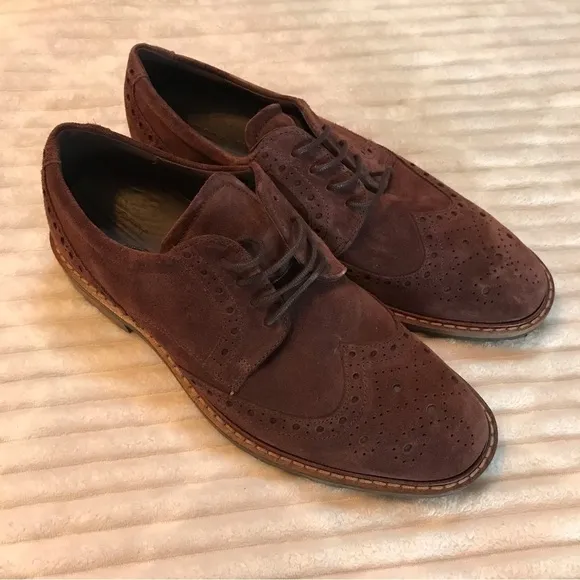 ECCO Burgundy Port Red Men's Vitrus I Wing Tip Tie Oxford Suede Shoes Size 7