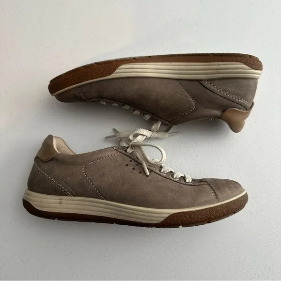 ECCO Chase II 2 Gray Leather Sneakers Lace Up Shoes Women Size 7 EU 37 EUC