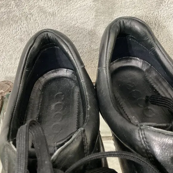Ecco Shoes Casual Sneakers Men Sz. 46/US sz. 13 Black Leather Lace Up Oxfords
