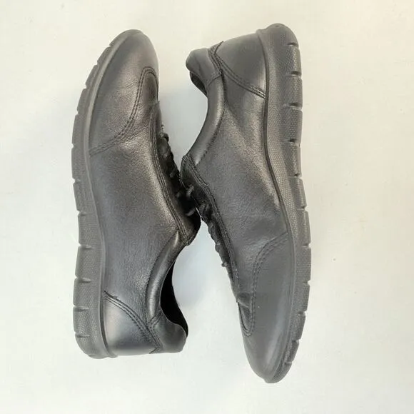 ECCO Shoes Womens 41 Babett II Tie Casual Sneakers Black Leather Round Toe Low