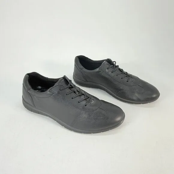 ECCO Shoes Womens 41 Babett II Tie Casual Sneakers Black Leather Round Toe Low
