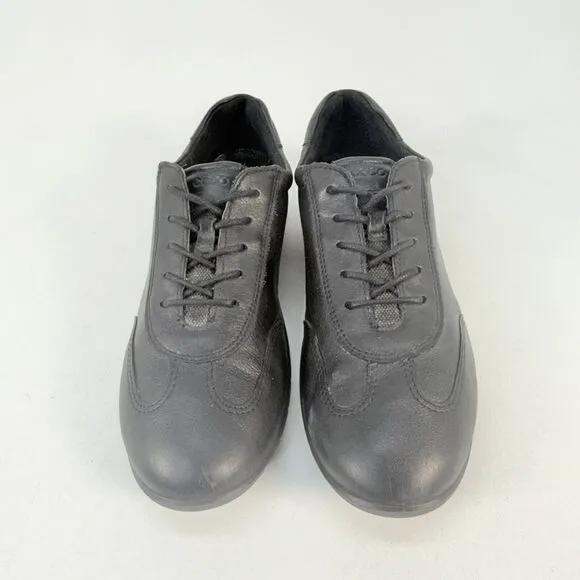 ECCO Shoes Womens 41 Babett II Tie Casual Sneakers Black Leather Round Toe Low