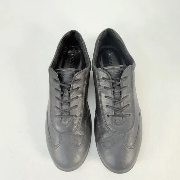 ECCO Shoes Womens 41 Babett II Tie Casual Sneakers Black Leather Round Toe Low