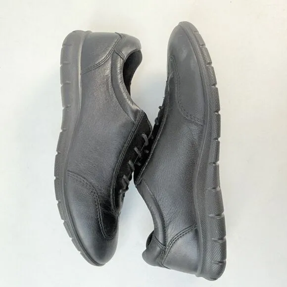 ECCO Shoes Womens 41 Babett II Tie Casual Sneakers Black Leather Round Toe Low