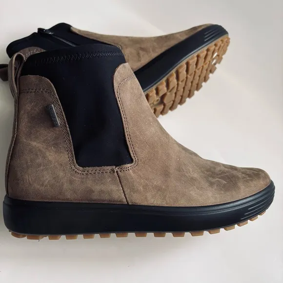 ECCO Soft 7 Tred Chelsea Ankle Birch Brown Black  Leather Suede Boots Size 6/6.5