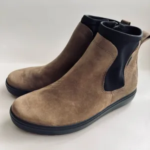 ECCO Soft 7 Tred Chelsea Ankle Birch Brown Black  Leather Suede Boots Size 6/6.5
