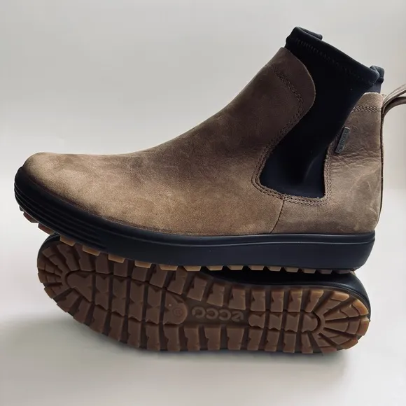 ECCO Soft 7 Tred Chelsea Ankle Birch Brown Black  Leather Suede Boots Size 6/6.5