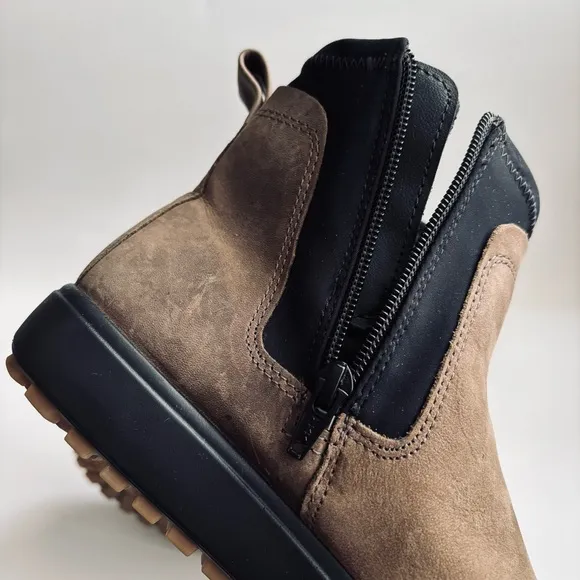 ECCO Soft 7 Tred Chelsea Ankle Birch Brown Black  Leather Suede Boots Size 6/6.5
