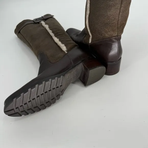Ecco Womens Size 40 Brown Leather Buckle Tall Boots Sherpa Lined Pull On
