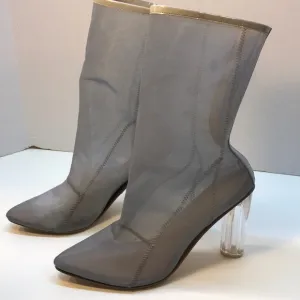 ECO Gray Mesh Boots Clear 4 inch Heel Size 9
