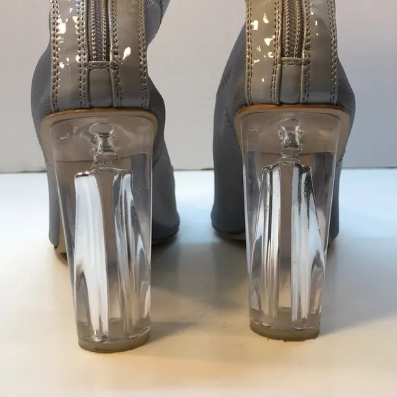 ECO Gray Mesh Boots Clear 4 inch Heel Size 9