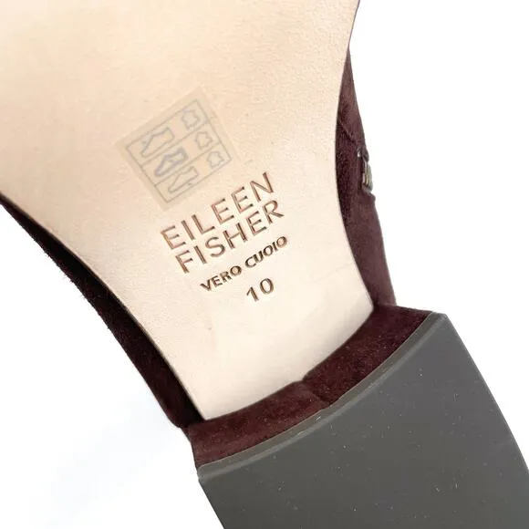 Eileen Fisher Anja Boots Chocolate Brown Suede Block Heel Ankle Sz 10