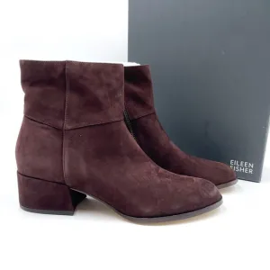 Eileen Fisher Anja Boots Chocolate Brown Suede Block Heel Ankle Sz 10