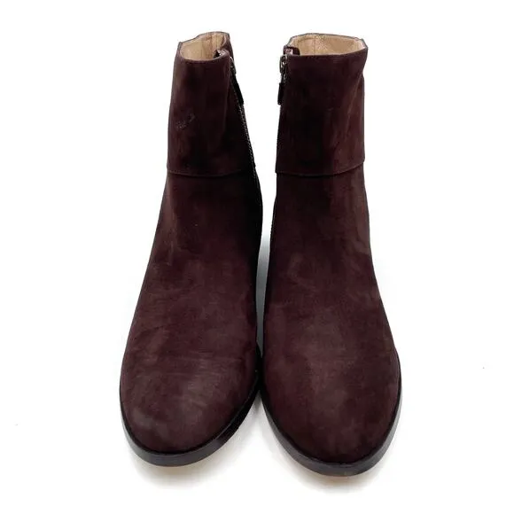 Eileen Fisher Anja Boots Chocolate Brown Suede Block Heel Ankle Sz 10