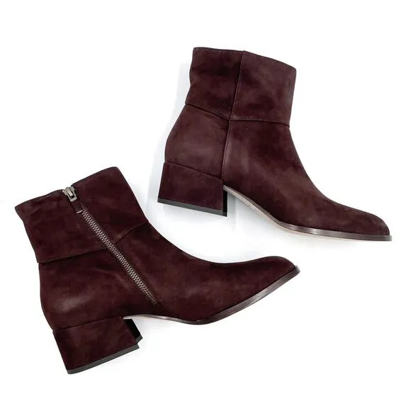 Eileen Fisher Anja Boots Chocolate Brown Suede Block Heel Ankle Sz 10