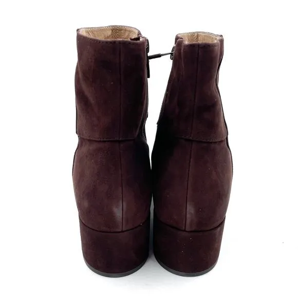 Eileen Fisher Anja Boots Chocolate Brown Suede Block Heel Ankle Sz 10