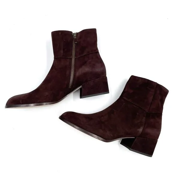 Eileen Fisher Anja Boots Chocolate Brown Suede Block Heel Ankle Sz 10