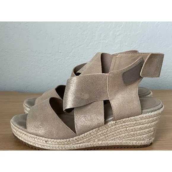 Eileen Fisher Willow Tan Gold Metallic Espadrille Sandals