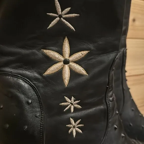 El Canelo Size 9 Floral Embroidered Leather Pointed High Heel Boots