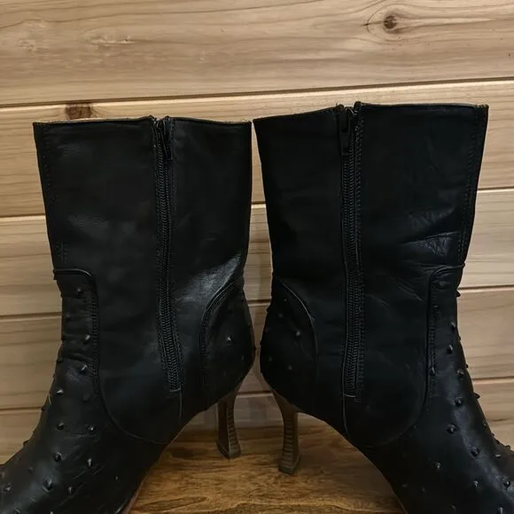 El Canelo Size 9 Floral Embroidered Leather Pointed High Heel Boots