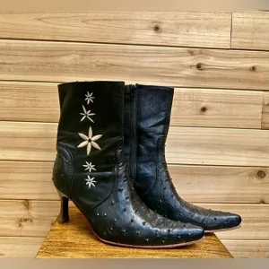 El Canelo Size 9 Floral Embroidered Leather Pointed High Heel Boots