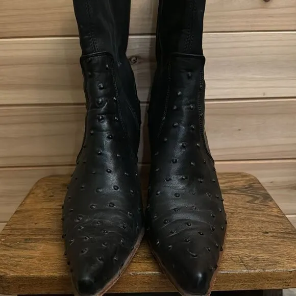 El Canelo Size 9 Floral Embroidered Leather Pointed High Heel Boots