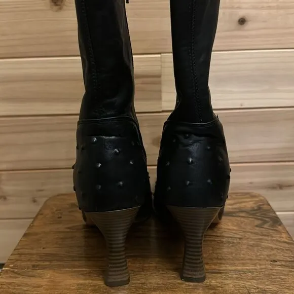 El Canelo Size 9 Floral Embroidered Leather Pointed High Heel Boots