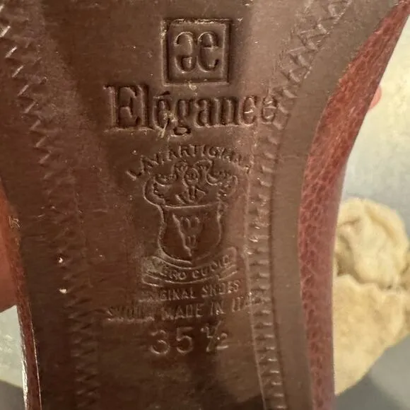 Elegance Leather Shoes Made in Italy, Size 35½, 2-Inch Heel Brown Classic Style‎