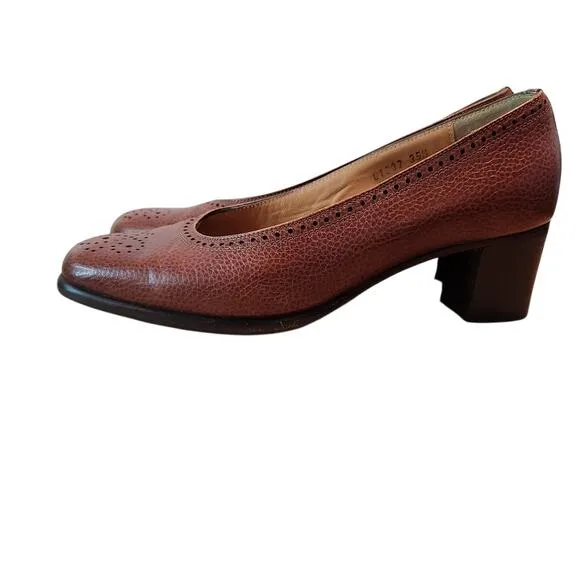 Elegance Leather Shoes Made in Italy, Size 35½, 2-Inch Heel Brown Classic Style‎