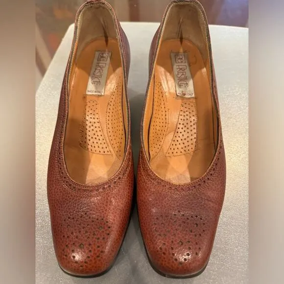 Elegance Leather Shoes Made in Italy, Size 35½, 2-Inch Heel Brown Classic Style‎