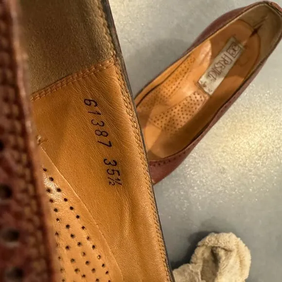 Elegance Leather Shoes Made in Italy, Size 35½, 2-Inch Heel Brown Classic Style‎