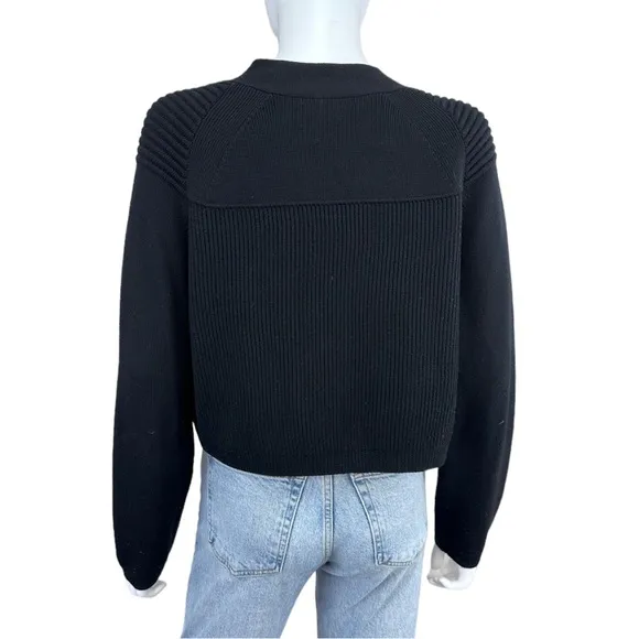 ELIE TAHARI Black Wool &amp; Leather Cardigan