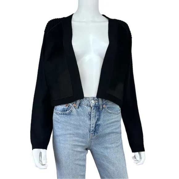 ELIE TAHARI Black Wool &amp; Leather Cardigan