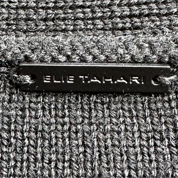 ELIE TAHARI Black Wool &amp; Leather Cardigan