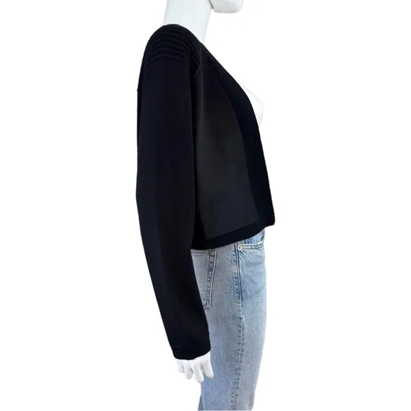 ELIE TAHARI Black Wool &amp; Leather Cardigan