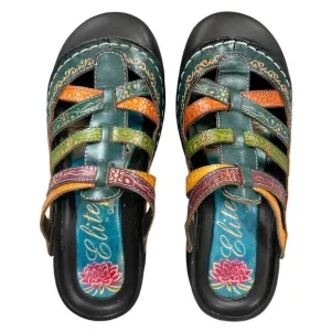 Elite by Corkys Boho Hand Painted Colorful Leather Clog Mule Sandal Shoe Size 7
