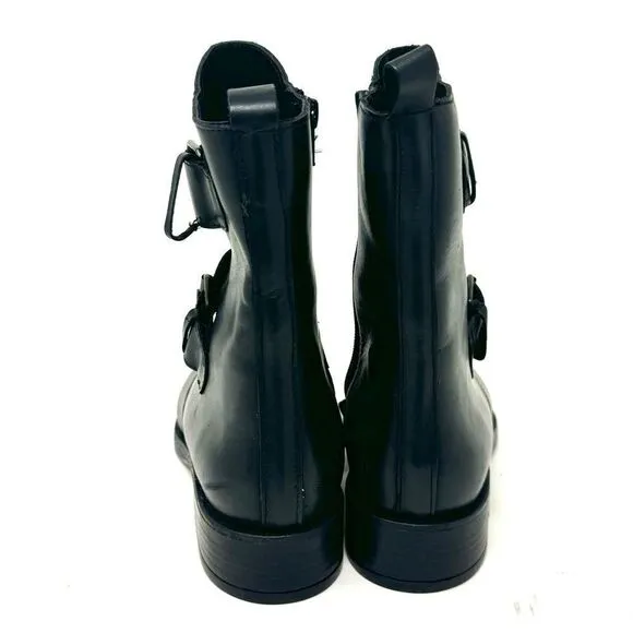 Emanuele Crasto Black Leather Italian Moto Boots Buckle Size 8.5 /EUR 39