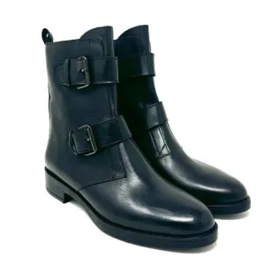 Emanuele Crasto Black Leather Italian Moto Boots Buckle Size 8.5 /EUR 39