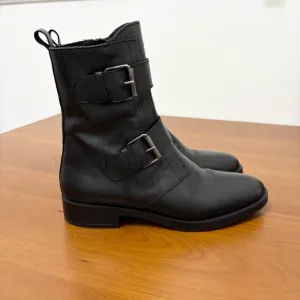 Emanuele Crasto Italian Black Leather Moto Boots Double Buckle Punk Goth 39