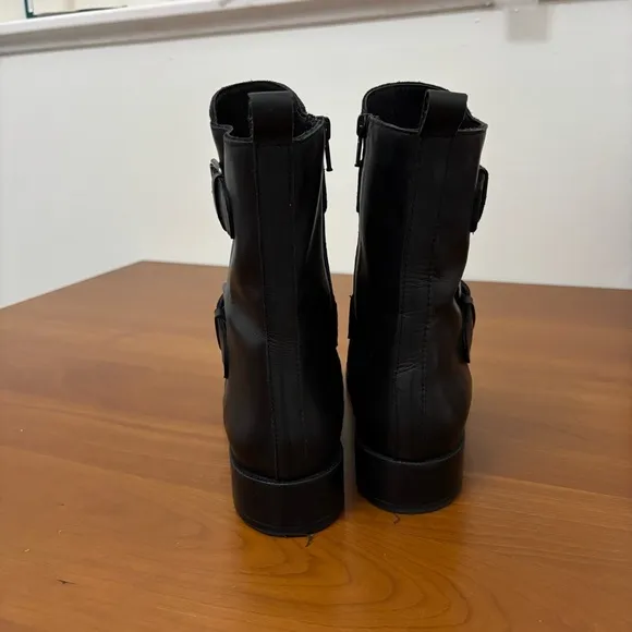 Emanuele Crasto Italian Black Leather Moto Boots Double Buckle Punk Goth 39