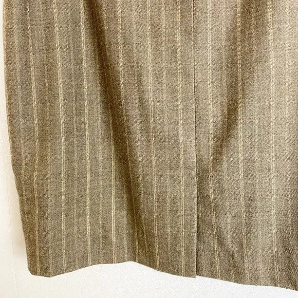 Escada Wool Pinstripe Taupe Brown Pencil Skirt Striped Classic Suiting Skirt