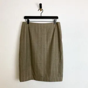 Escada Wool Pinstripe Taupe Brown Pencil Skirt Striped Classic Suiting Skirt
